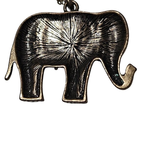 Antique Gold Elephant Pendant Necklace Red Blue Gemstone Accents Fashion Jewelry - Picture 4 of 7